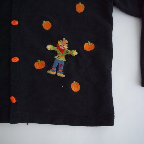 Vintage BellePointe Black Pumpkin Scarecrow Cotton Halloween Holiday Cardigan L - Picture 5 of 11